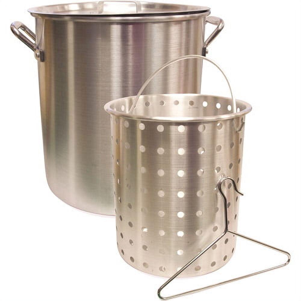 32 Quart Grey Aluminum Cooking Pot with Basket and Lid