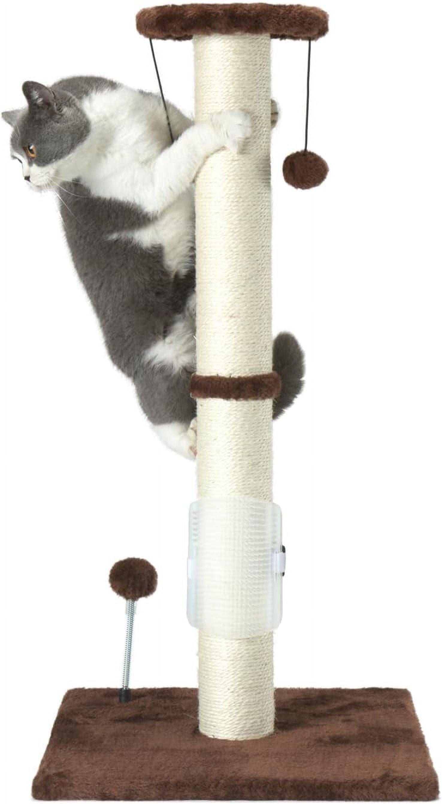 Tucker Murphy Pet™ 32" Tall Cat Scratching Post Sisal Rope Scratch Posts With Hanging Ball And Self-Massage Brush Vertical Scratcher For Indoor Cats And Kittens(Brown 32Inches)