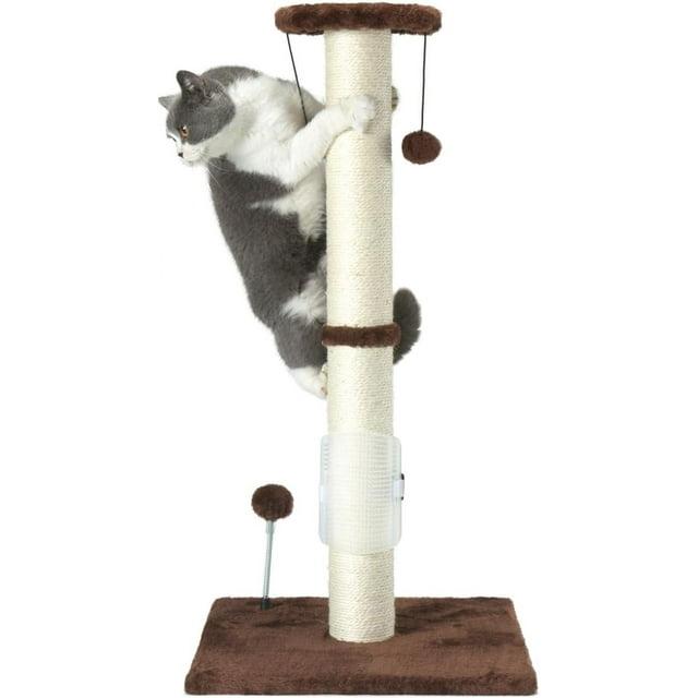 Tucker Murphy Pet™ 32" Tall Cat Scratching Post Sisal Rope Scratch Posts With Hanging Ball And Self-Massage Brush Vertical Scratcher For Indoor Cats And Kittens(Brown 32Inches)