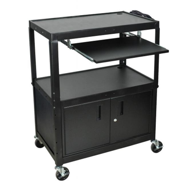 Adjustable Height Black Steel AV Cart with Keyboard Shelf