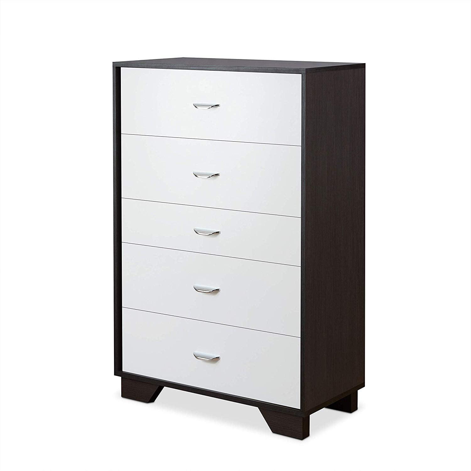 Eloy Industrial Vertical Storage Chest with Soft Close Drawers, White & Espresso