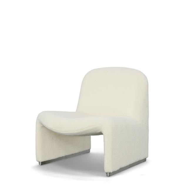 32 in. Accent Chair, Curved Sloped Back, Off White Fabric Upholstery