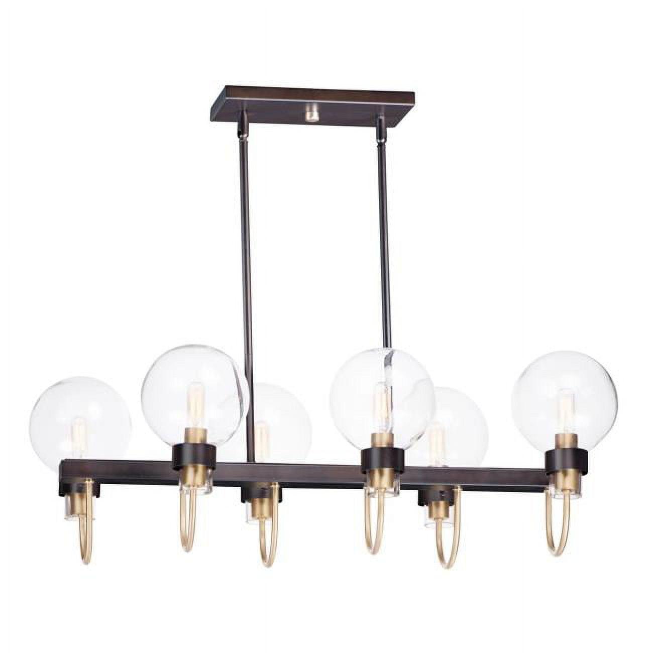 Bauhaus Bronze & Satin Brass 6-Light Pendant with Clear Glass Shades