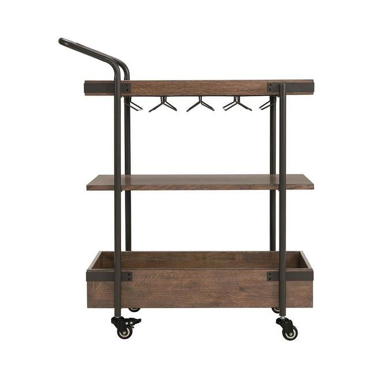 Kyra 32" Oak & Metal Industrial Bar Cart with Wine Glass Rack