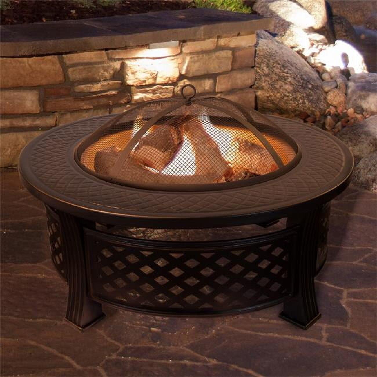 32'' Black Metal Wood Burning Fire Pit with Spark Screen