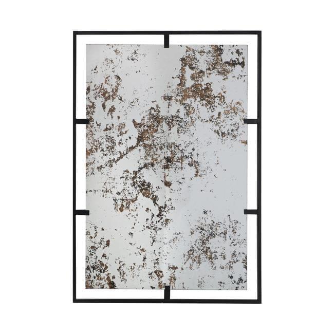 Tui 32 Inch Accent Wall Mirror, Antique Style Rectangular Black Metal Frame- Saltoro Sherpi