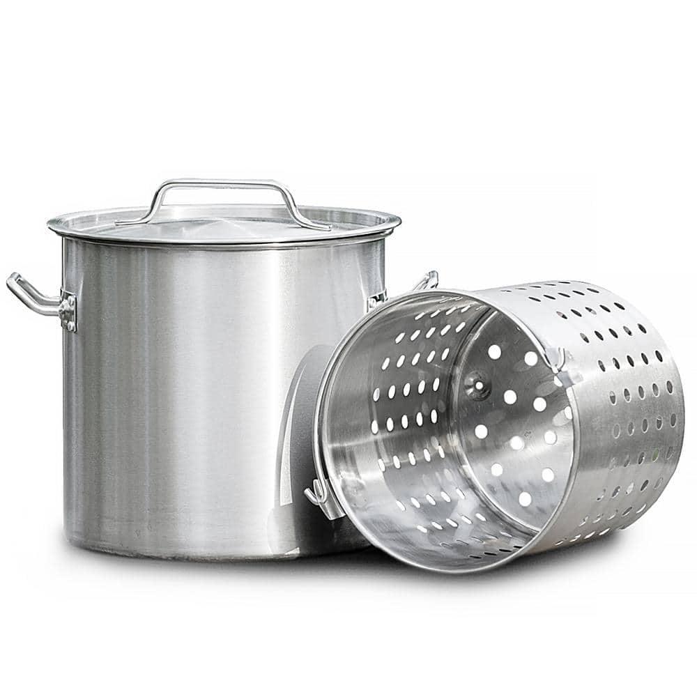 32 Quart Stainless Steel Stock Pot with Steamer Basket and Lid