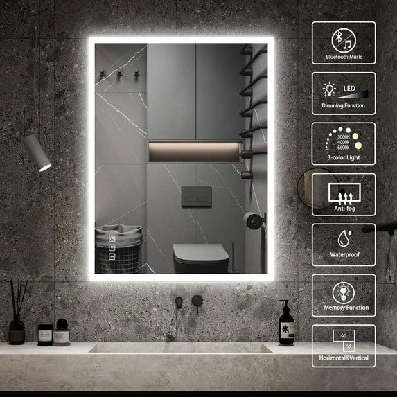 32" x 24" Rectangular Frameless Anti-Fog Wall Mounted Dimmable LED Bathroom Vanity Mirror - 24*32"