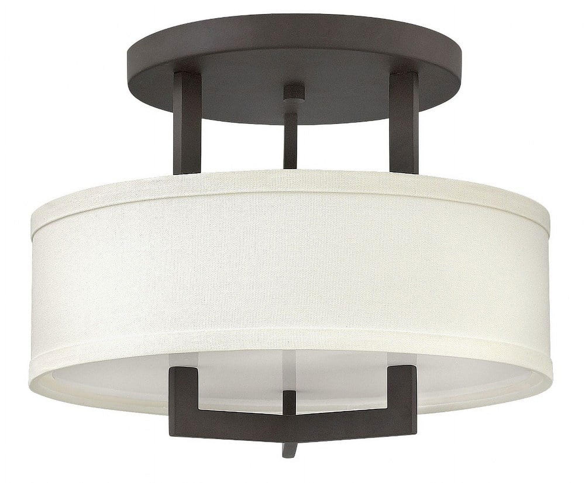 Buckeye Bronze 3-Light Semi-Flush Mount with Linen Shade