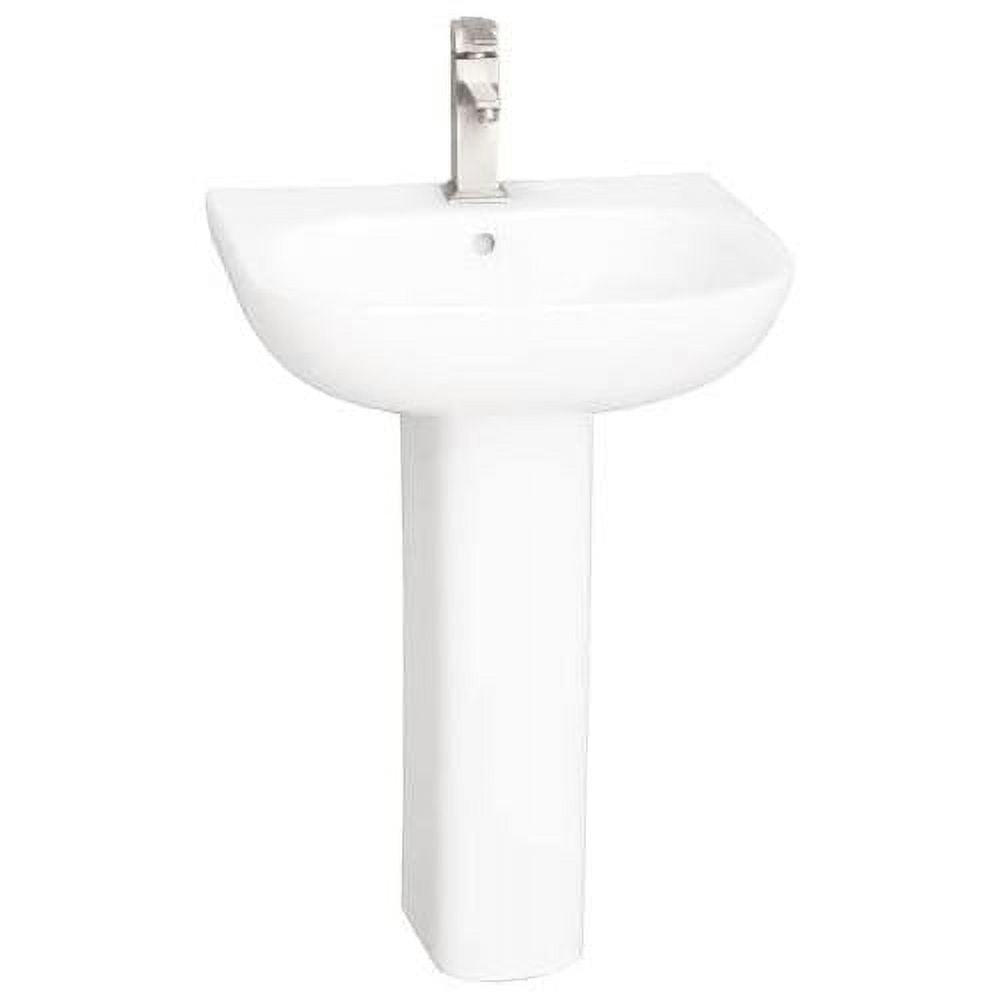 Petite Modern White Ceramic Pedestal Bathroom Sink with Overflow