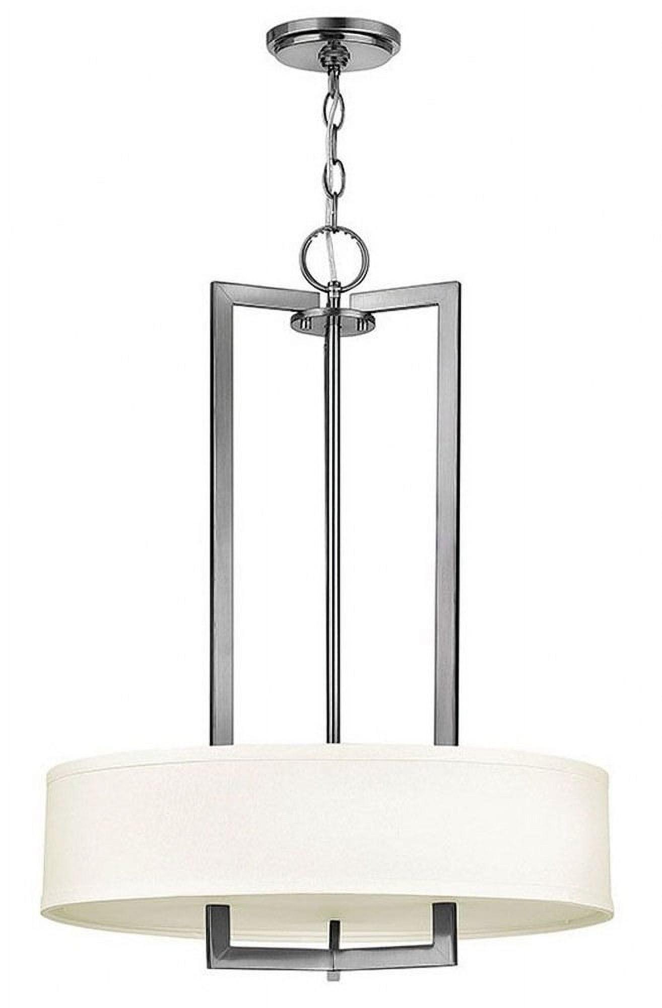 Hampton 3-Light Antique Nickel Drum Chandelier with Off-White Linen Shade