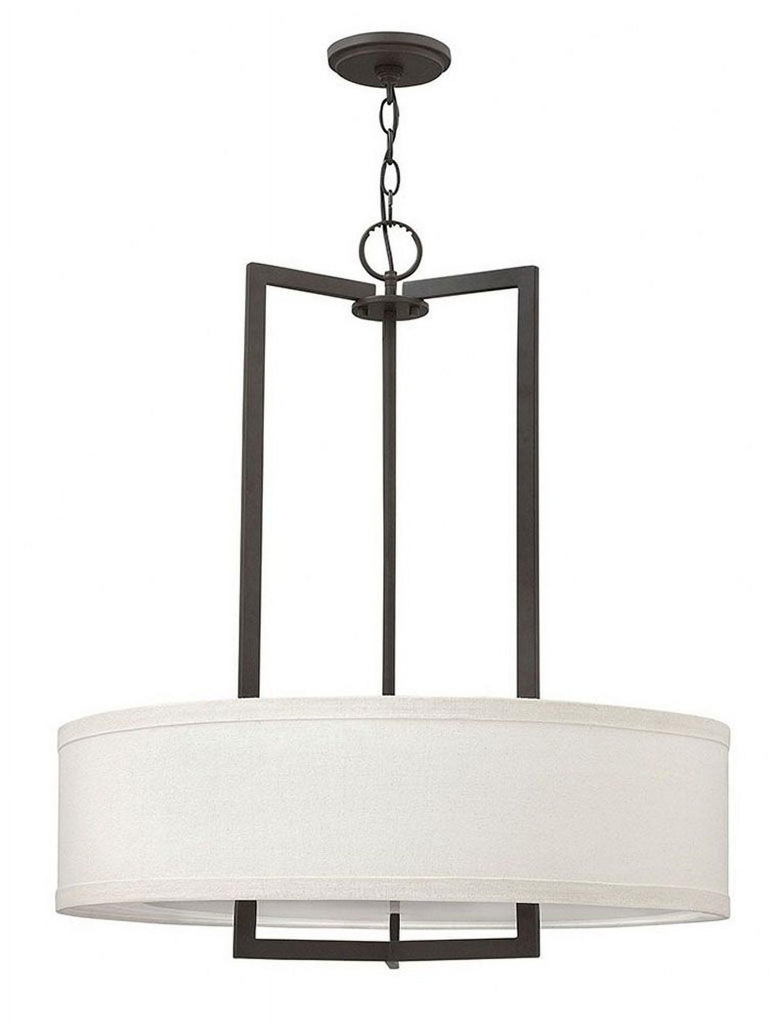 Sophisticated Buckeye Bronze 3-Light Drum Chandelier with Off-White Linen Shade