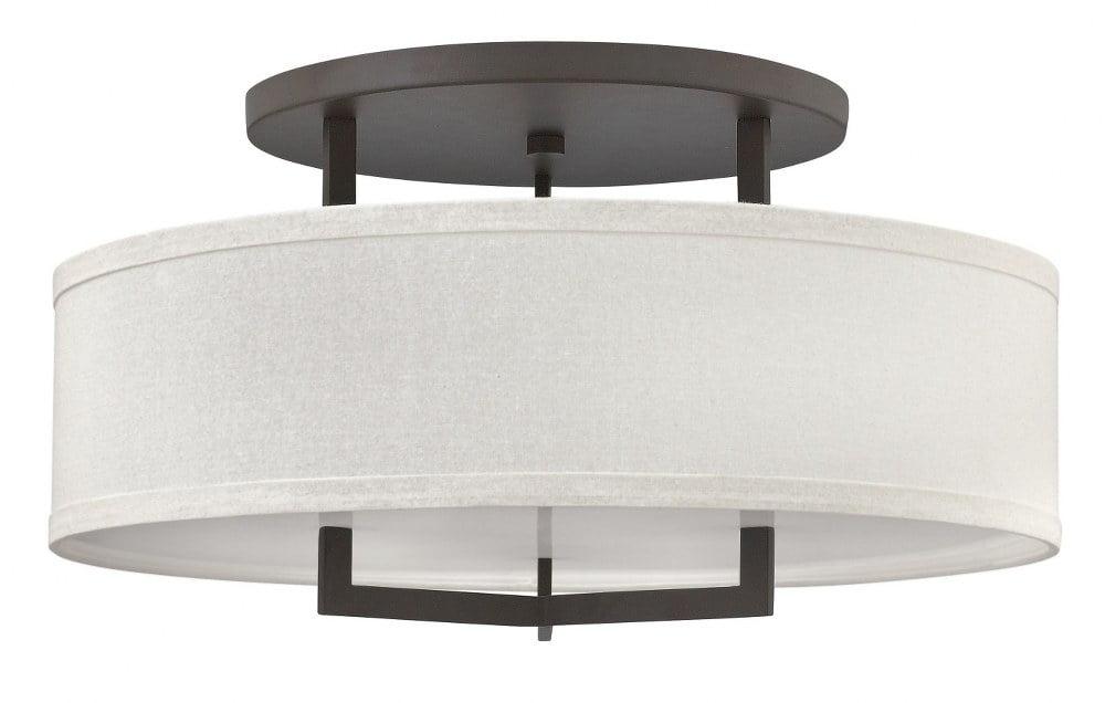 Hampton 3-Light Buckeye Bronze Semi-Flush Drum with Linen Shade