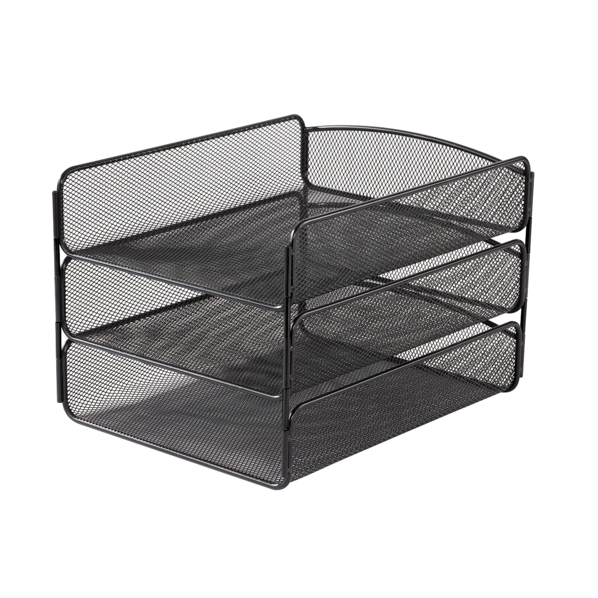 Black Steel Mesh 3-Tier Letter Tray Organizer