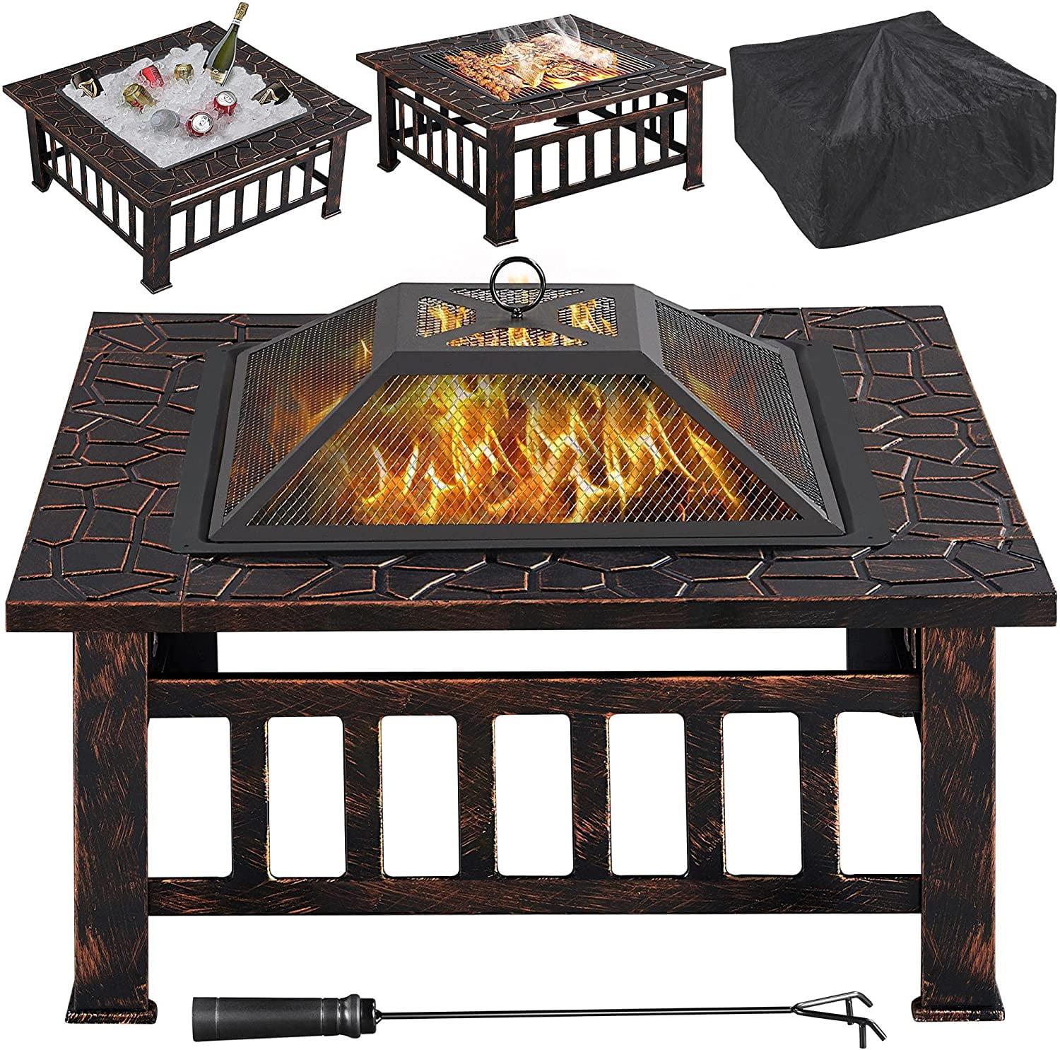 32" Charcoal Iron Square Fire Pit with Mesh Screen