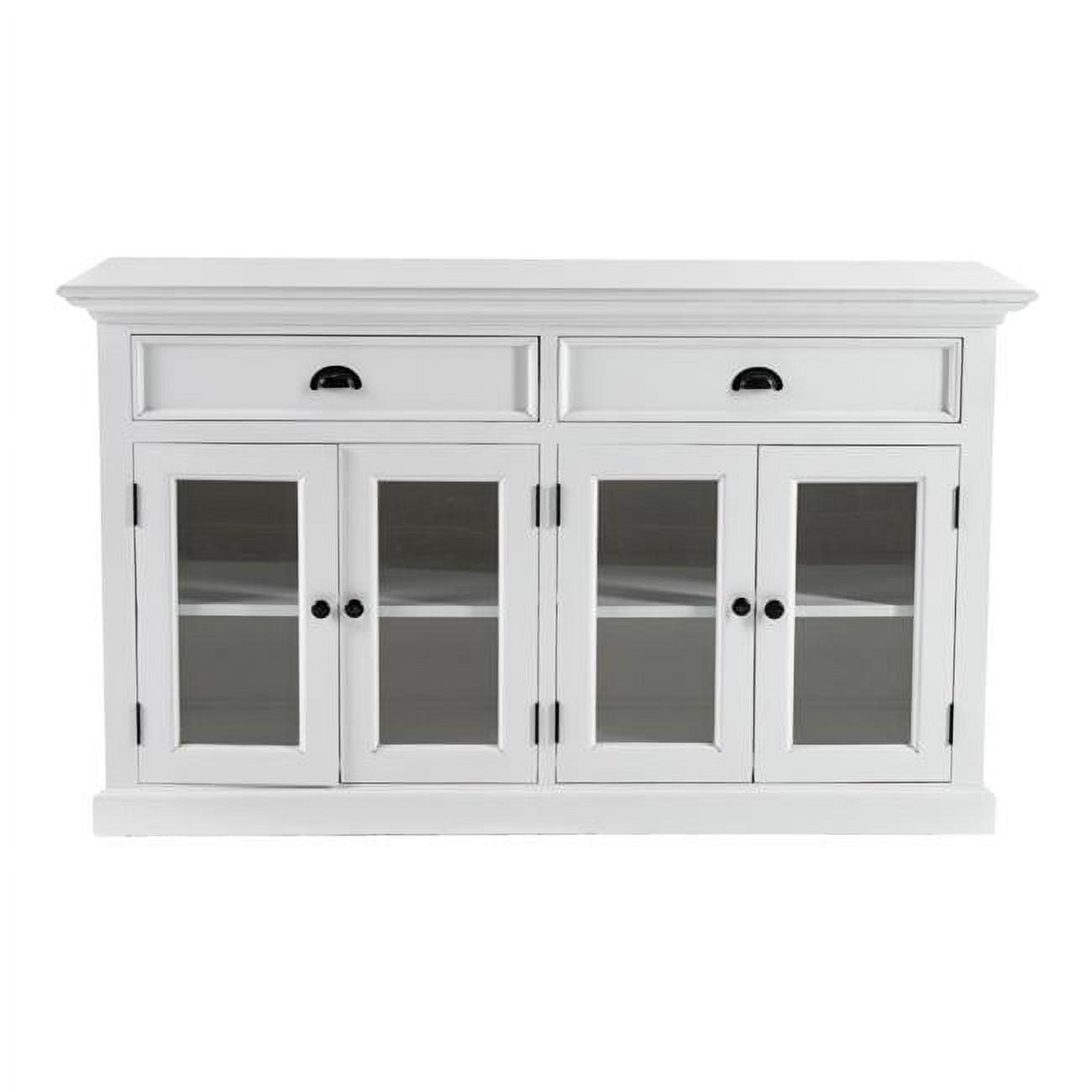 Classic White Mahogany Buffet with Glass Doors and Storage