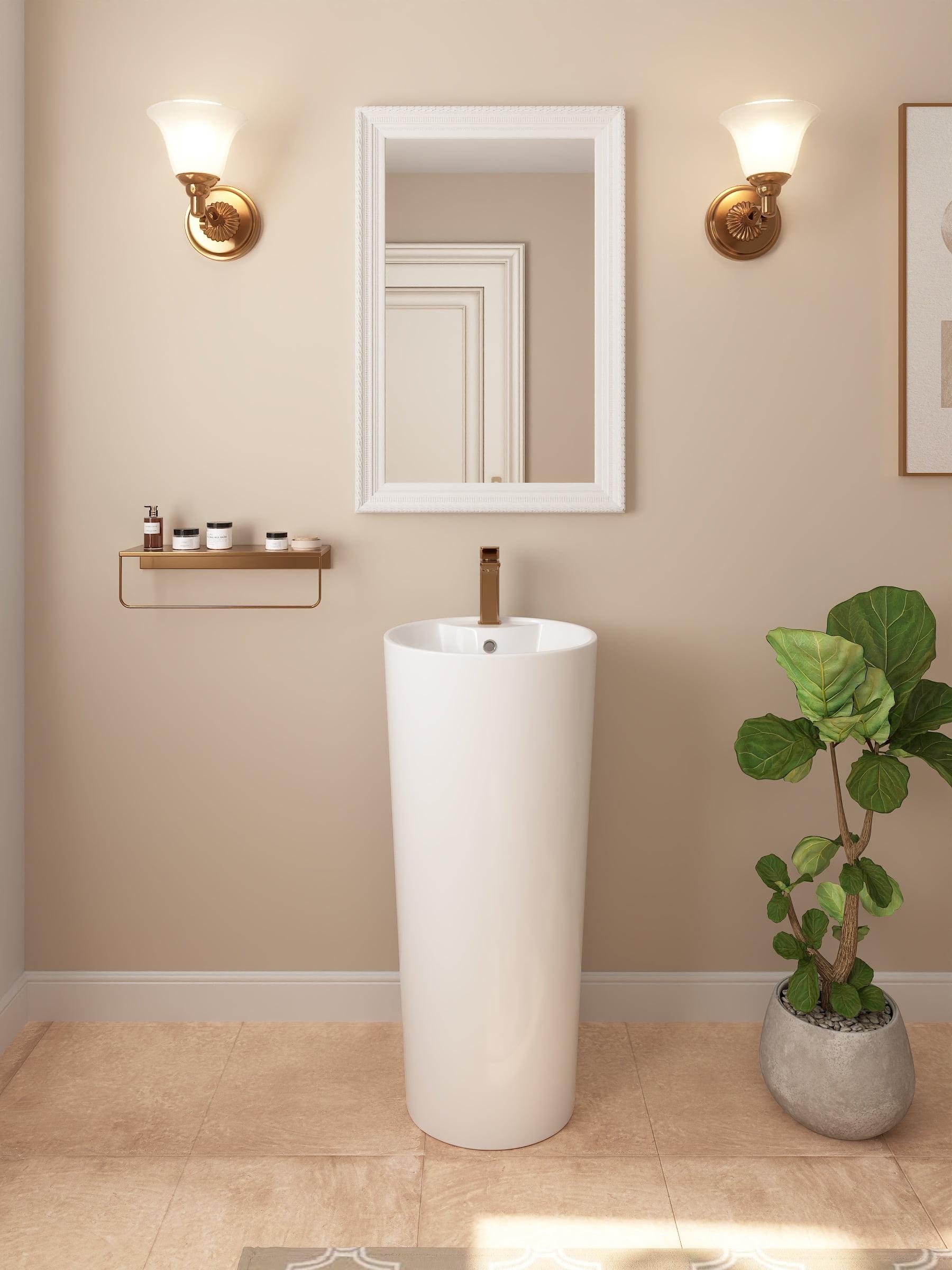 33.66" Tall White Ceramic Pedestal Bathroom Sink