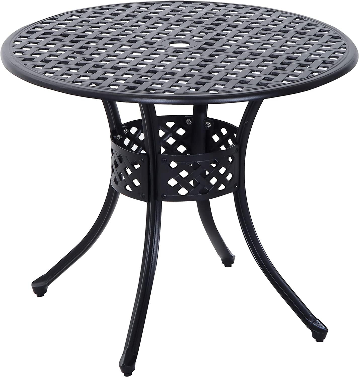 Classic 33" Black Cast Aluminum Round Bistro Table with Umbrella Hole