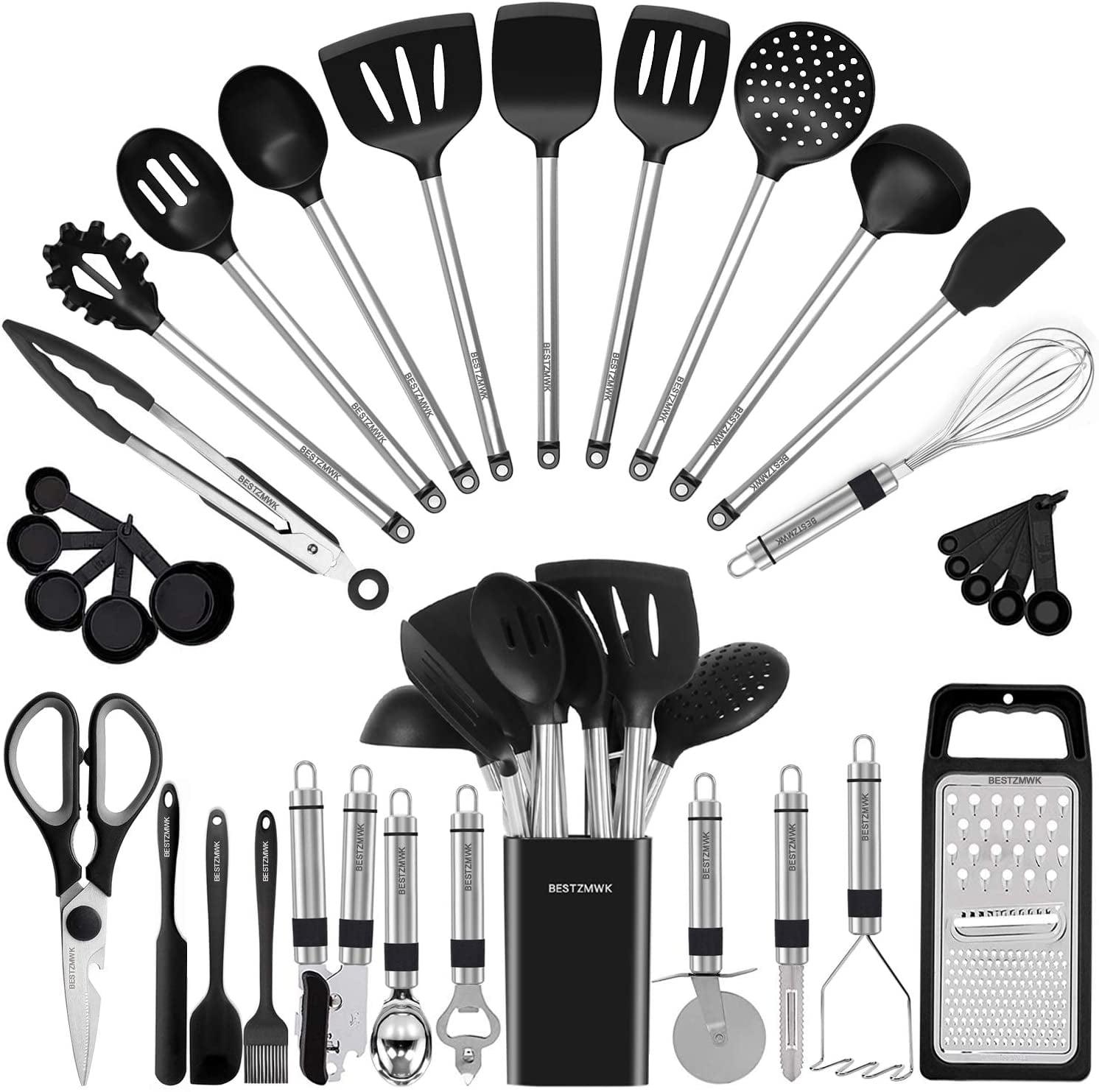 33-Piece Gray Silicone and Stainless Steel Kitchen Utensil Set