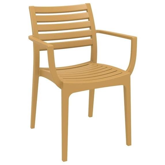 33" Teak Brown Stackable Outdoor Patio Dining Arm Chair