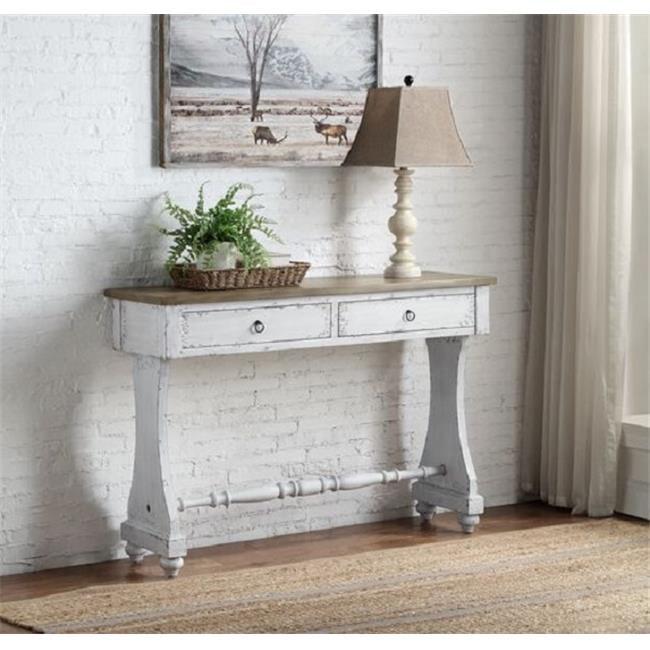 Antique White Wood and Metal Console Table with Storage