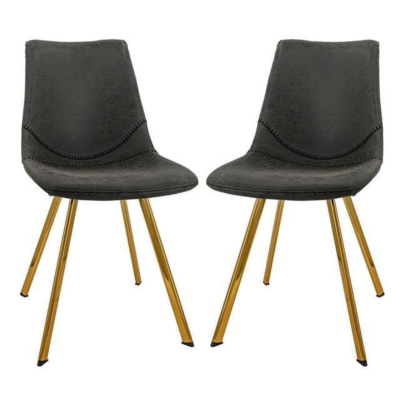 LeisureMod Markley Dining Chair Modern Upholstered Leather with Gold Legs Set of 2