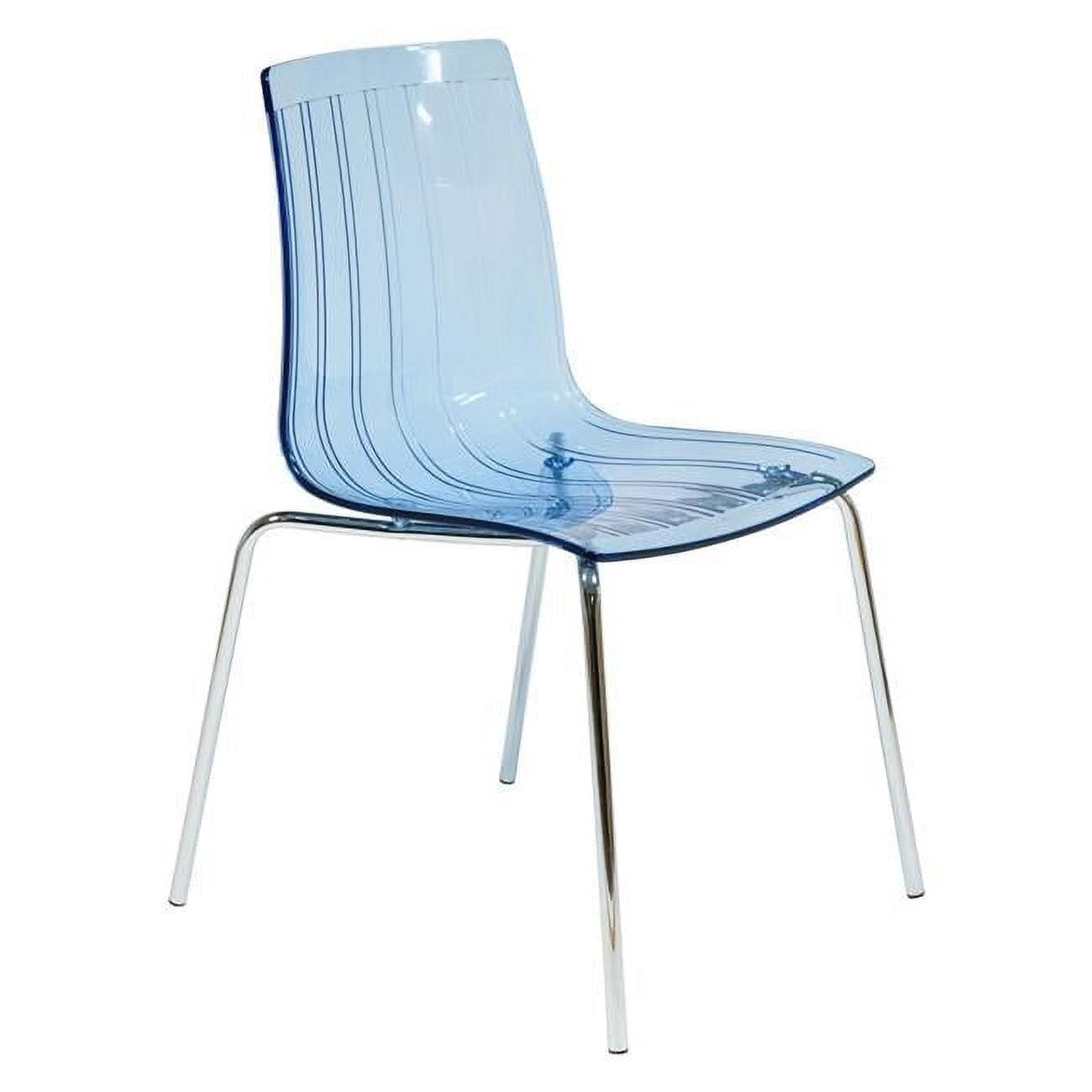 LeisureMod Ralph Transparent Blue Plastic Dining Chair with Chrome Legs