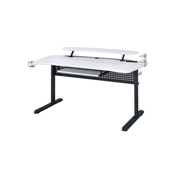 Vildre Gaming Desk with USB Port Black/White - Acme Furniture: Hutch, Power Outlets, Cupholder, Controller Stand