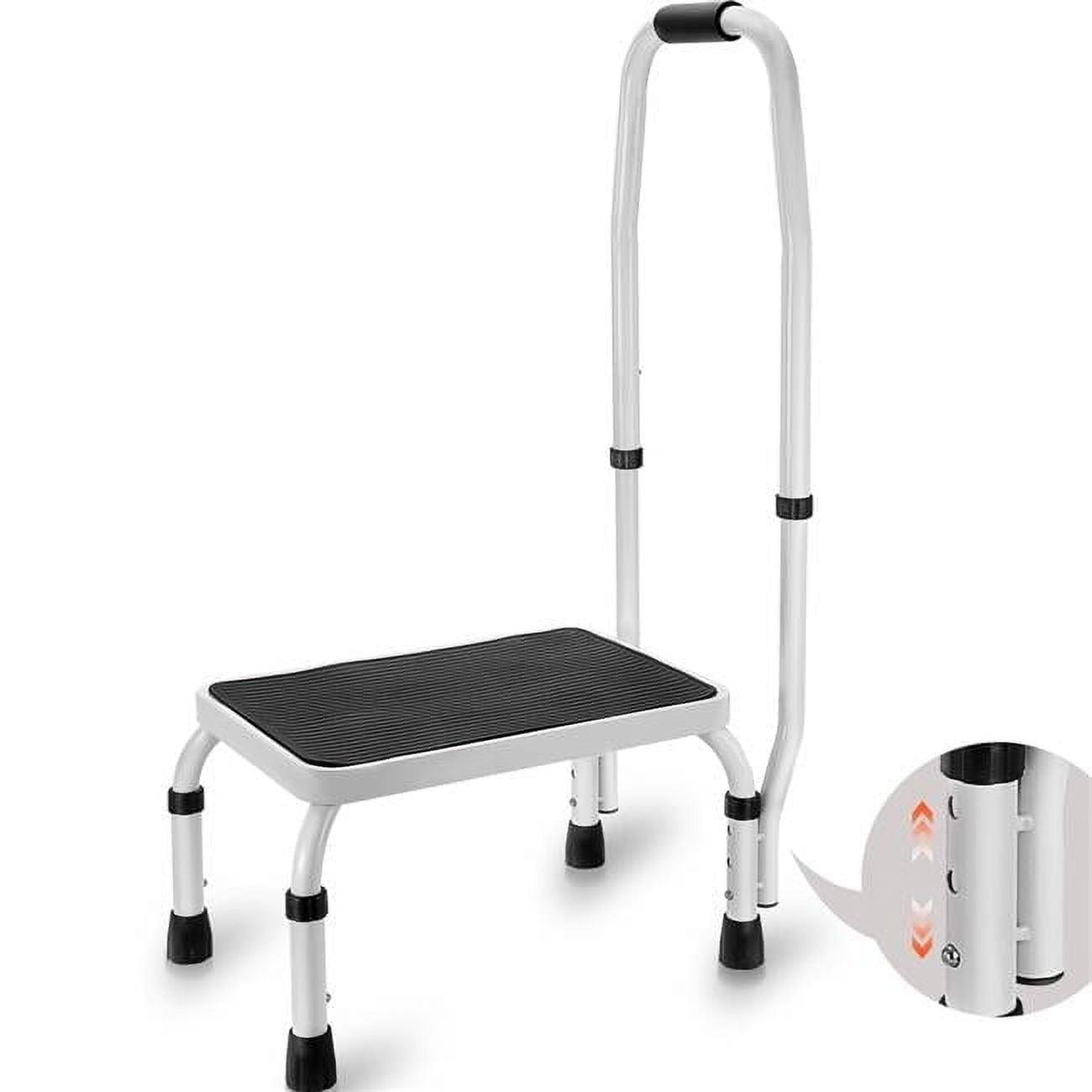 HCY Step Stool 1-Step 330lbs Capacity, 3 Adjustable Height with Handle Steel Step Ladder, Portable Toddler Step Stools for Adults, Non-Slip Sturdy Step Ladders for Office, RVs, Pets