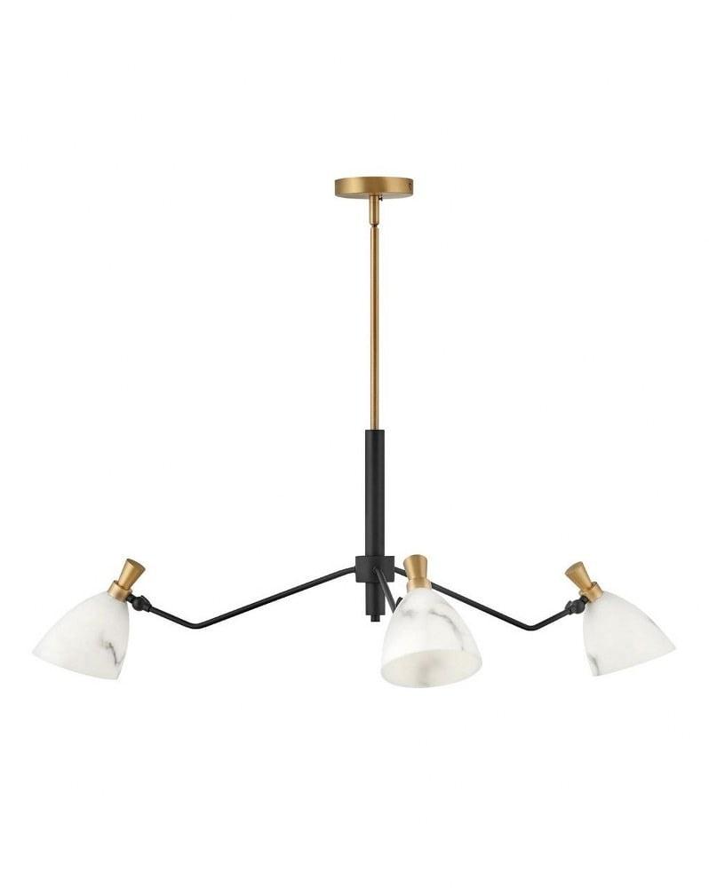 Sinclair Heritage Brass and Black 3-Light LED Chandelier with Faux Alabaster Shades