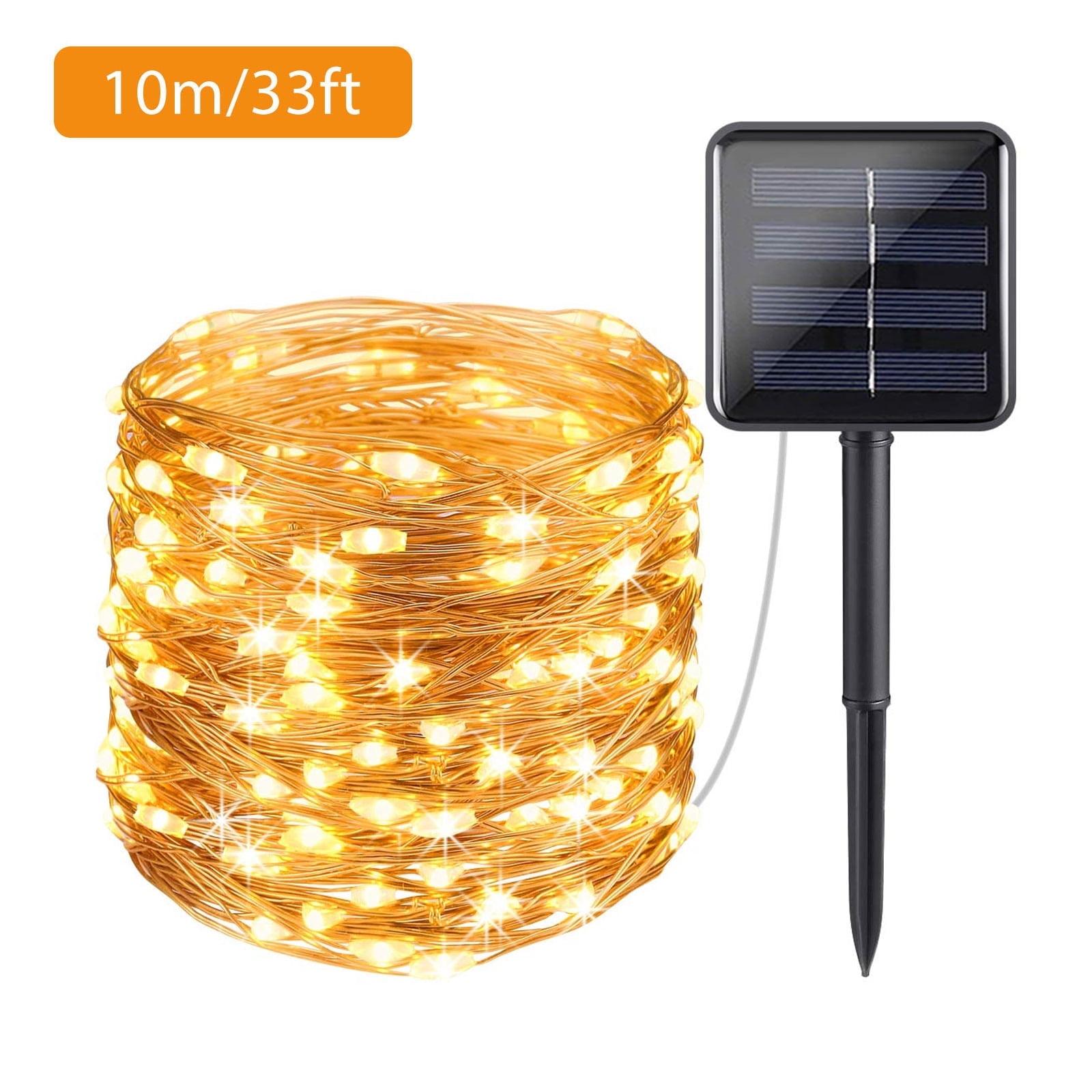 33ft Warm White Solar Powered LED Fairy String Lights