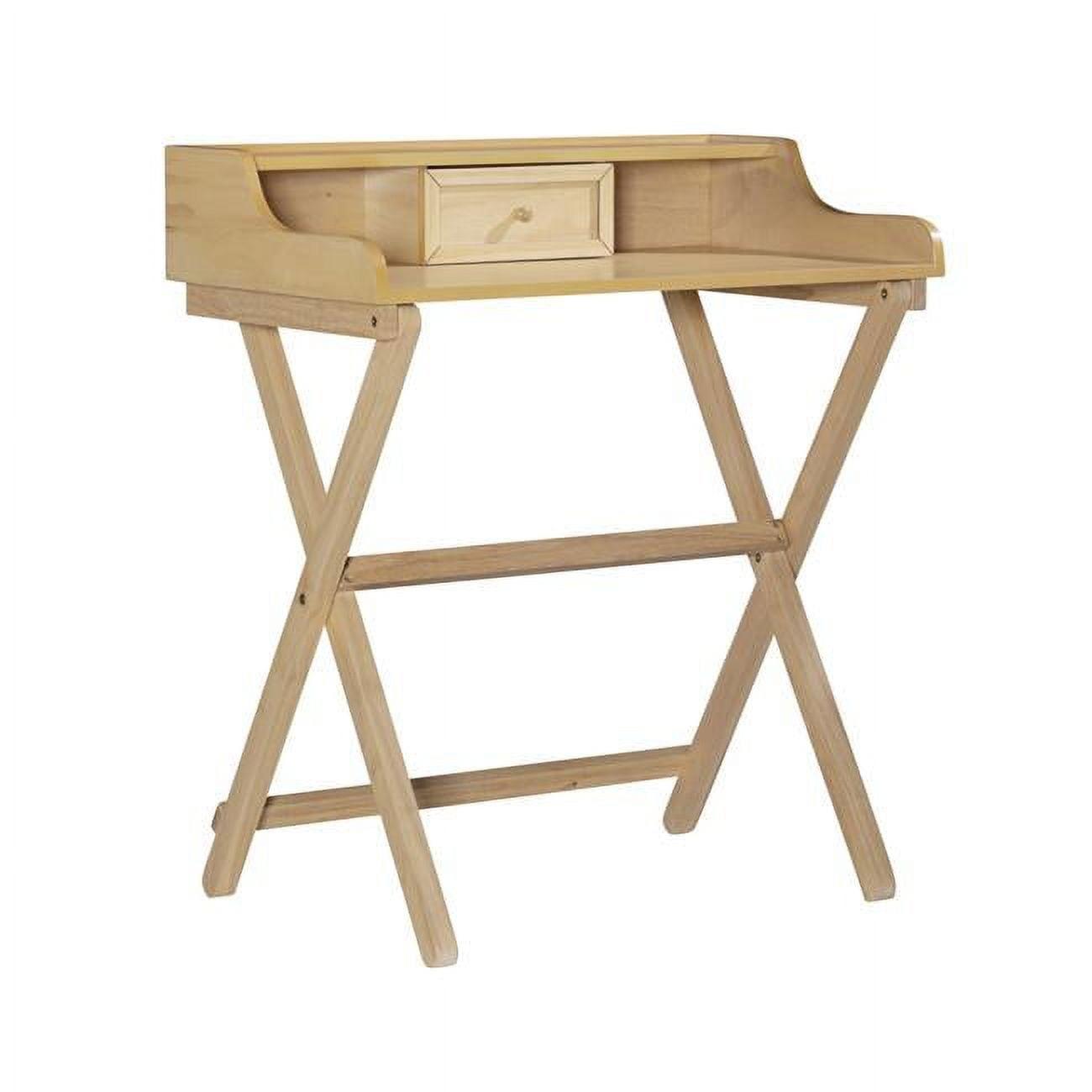 Sleek Natural Finish Foldable Writing Desk with Storage Drawer