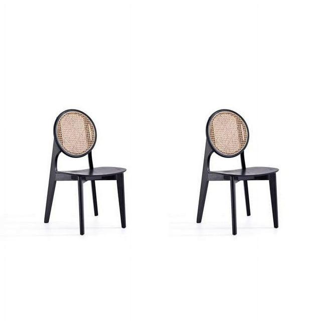 Set of 2 Versailles Round Dining Chairs Black/Natural - Manhattan Comfort: Mid-Century Modern, Ash Wood Frame, No Assembly Required