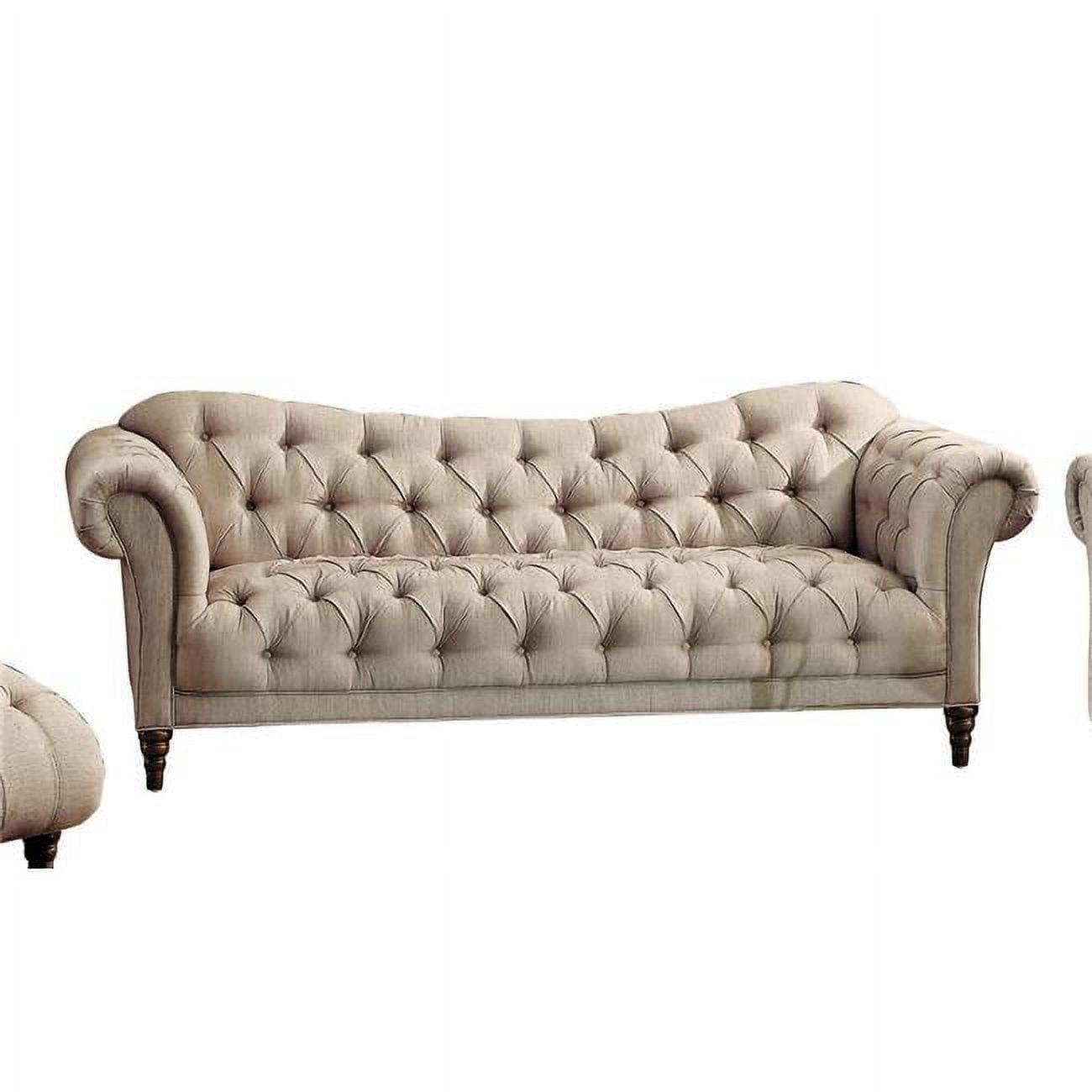St. Claire Traditional Button-Tufted Sofa in Almond Brown