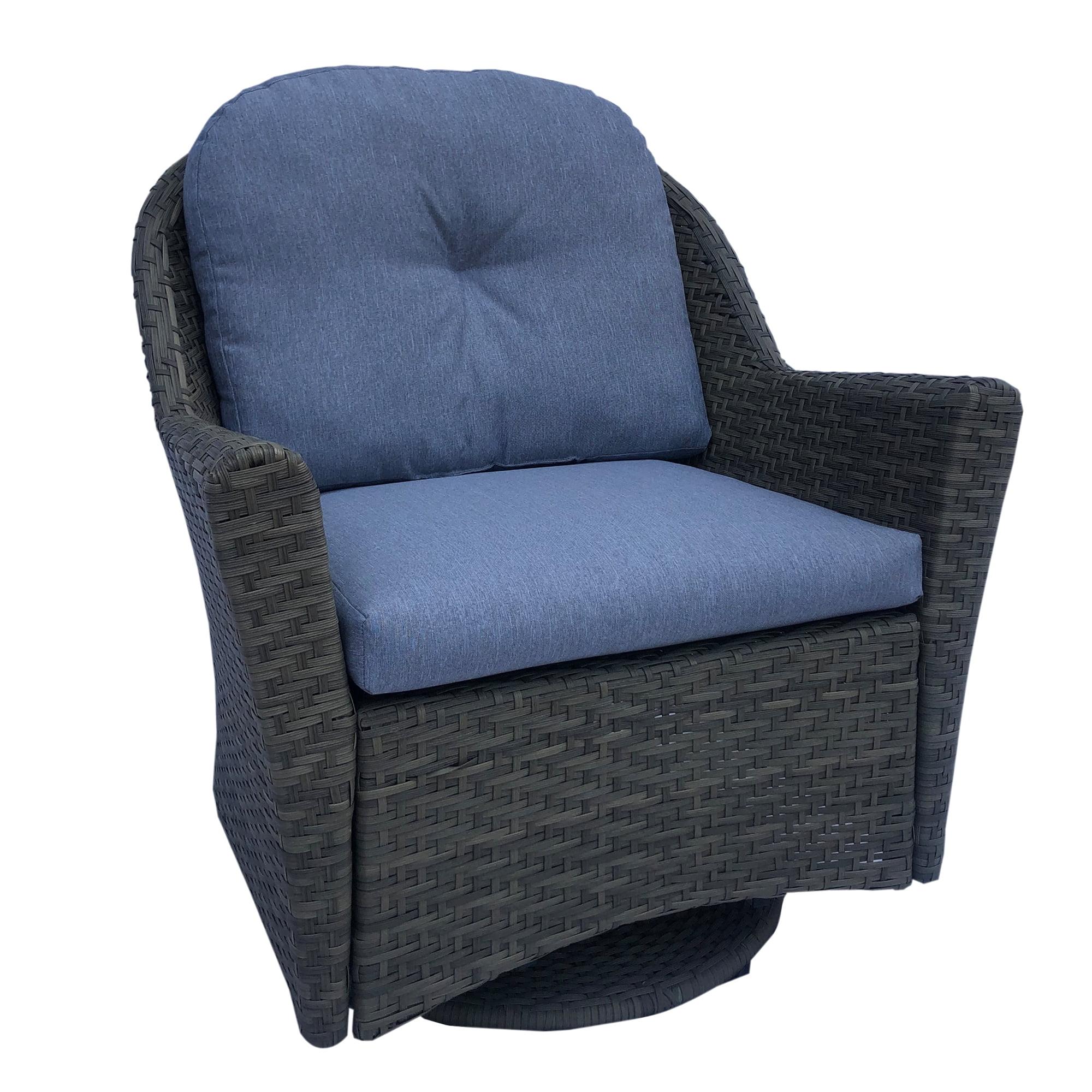 34" Gray Resin Wicker Glider Chair with Gray Cushions