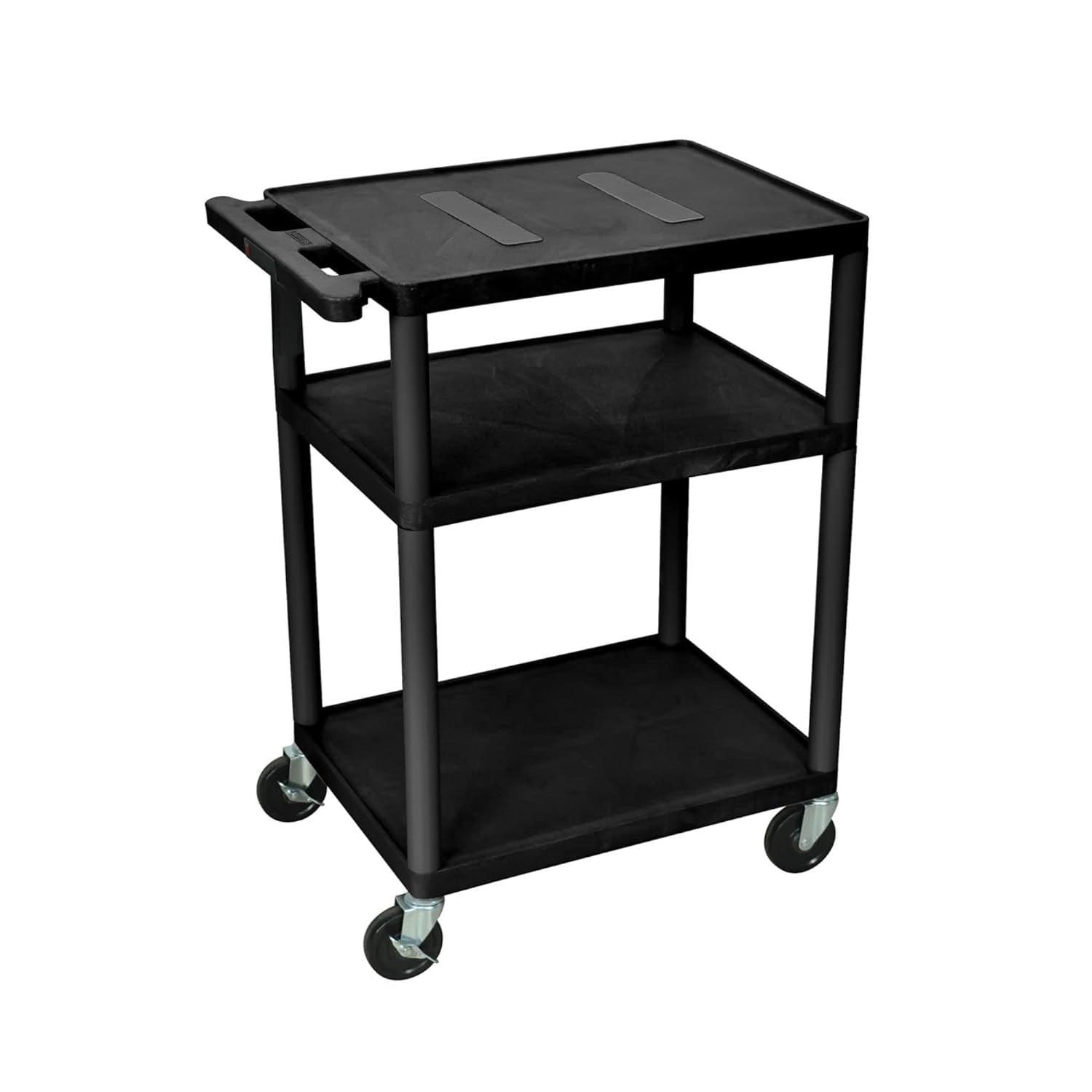 Black Mobile Plastic 3 Shelf AV Presentation Cart