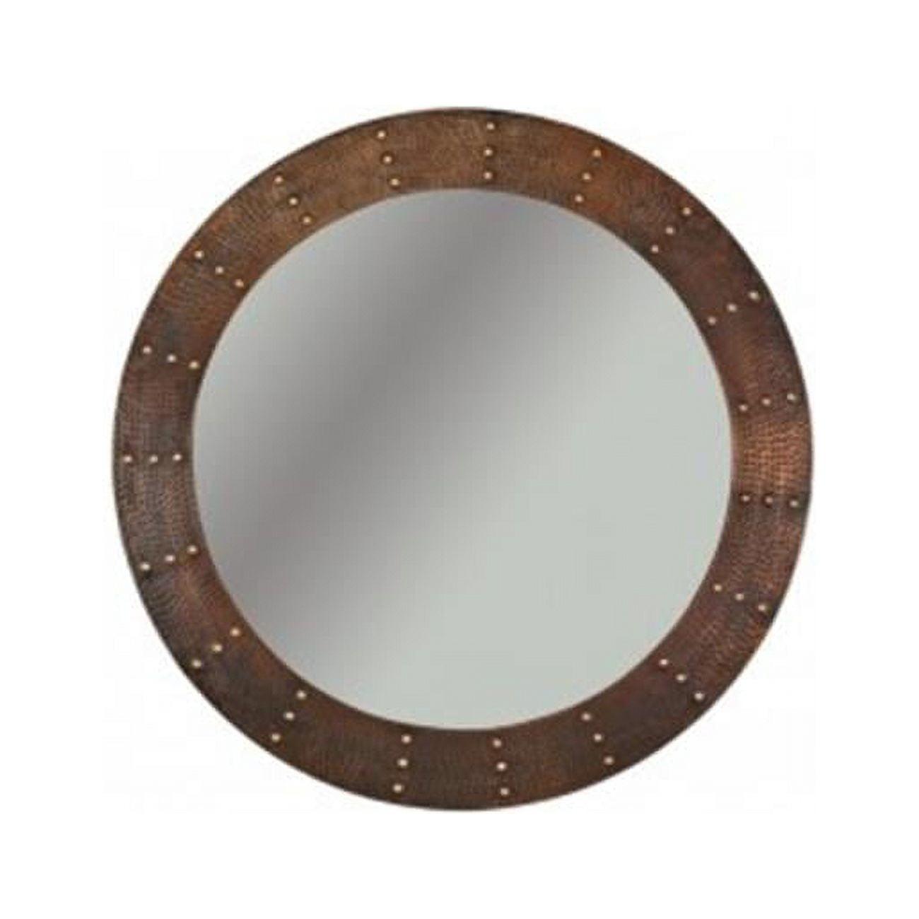 34'' Hand Hammered Round Copper Mirror with Hand Forged Rivets