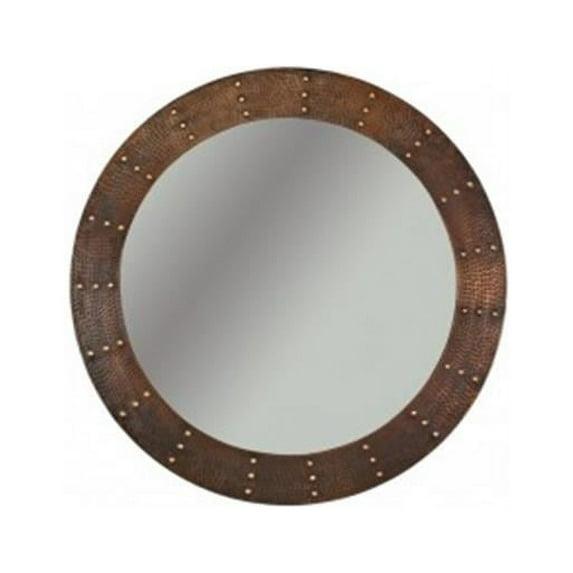 34'' Hand Hammered Round Copper Mirror with Hand Forged Rivets