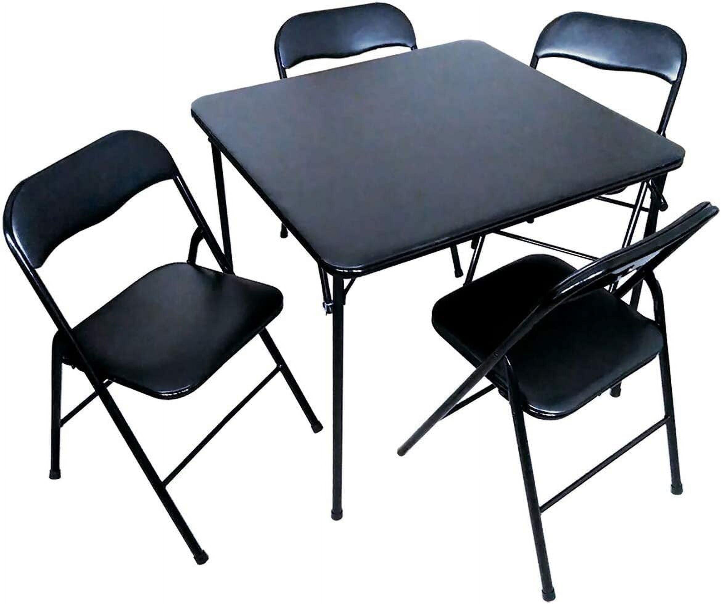 34" Square Black Folding Table & Chair Set with Padded Vinyl Cover