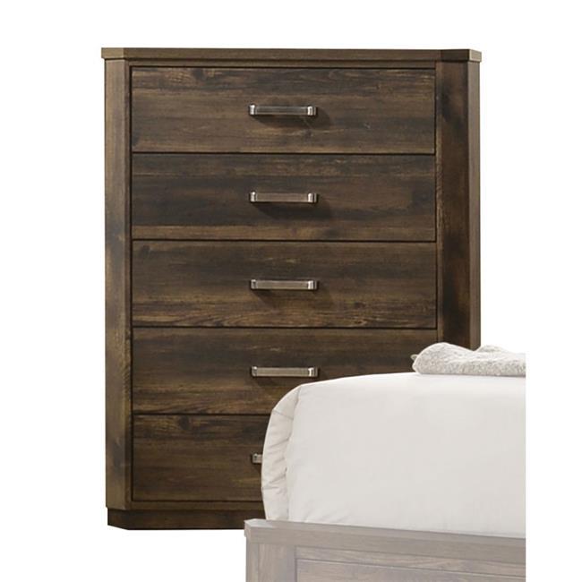 Elettra 5-Drawer Chest in Rustic Walnut with Sleek Rectangular Pulls