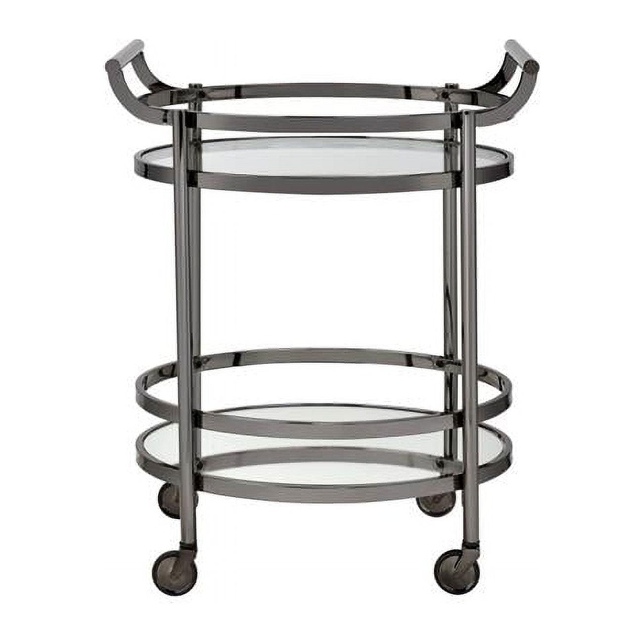 Elegant Oval Black Nickel Metal Serving Cart with Glass Shelves