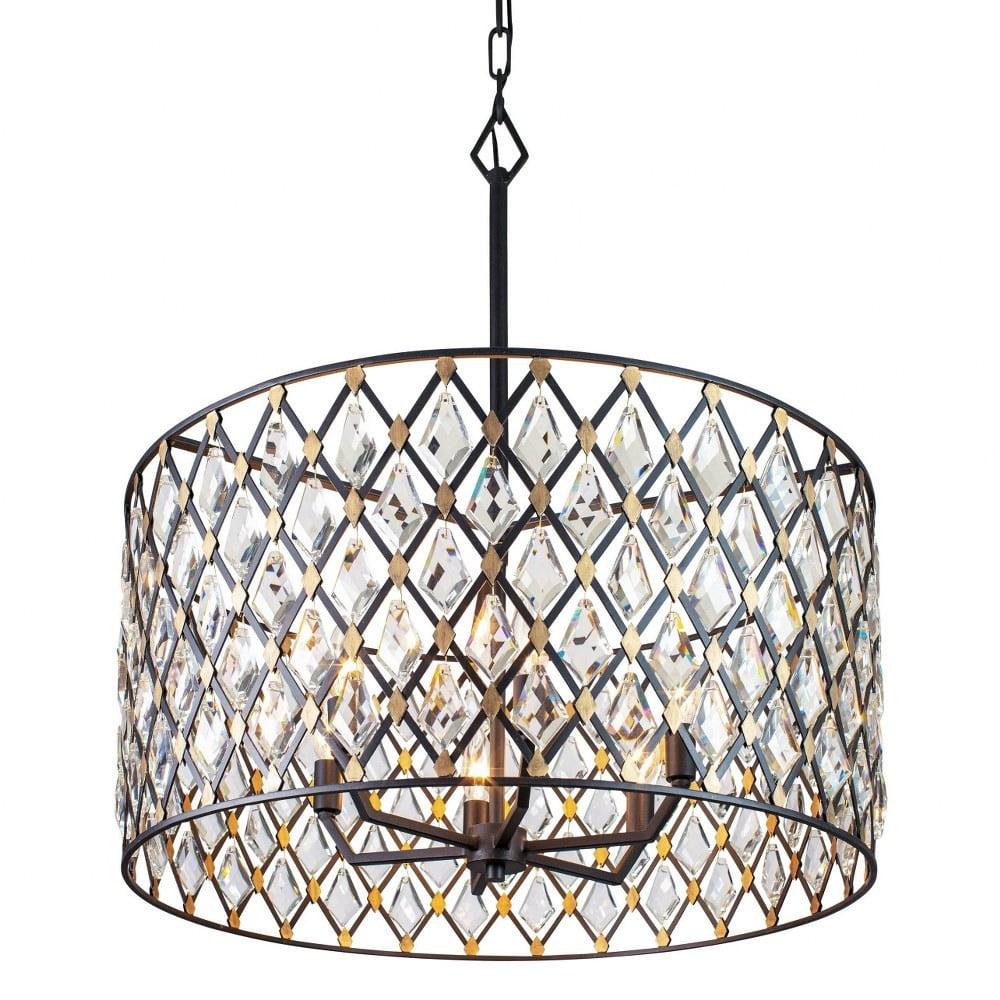 Windsor Carbon Black 6-Light Crystal Drum Chandelier with Gold Accents