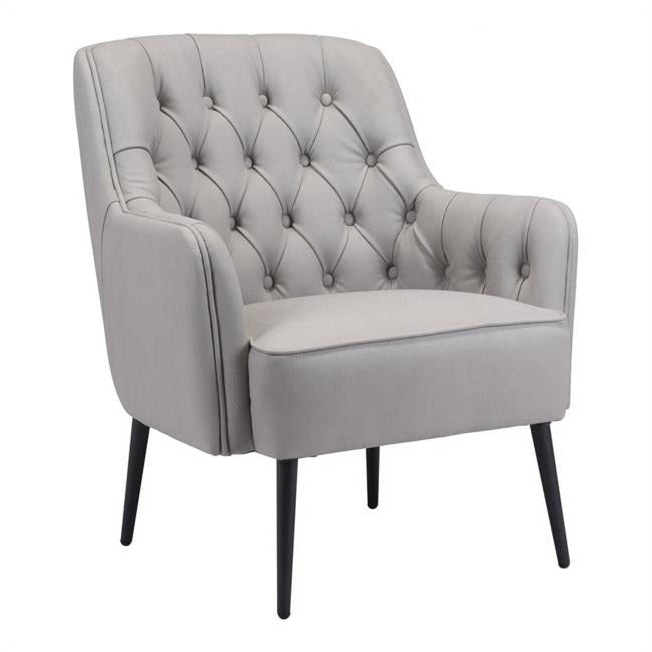 Contemporary Gray Faux Leather Arm Chair with Tufted Detail