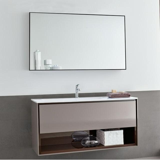 35.4in. x 59.1in. Modern Rectangle Aluminum Alloy Thin Frame Black Full Length Mirror Leaning Wall-mounted Living Room Bedroom