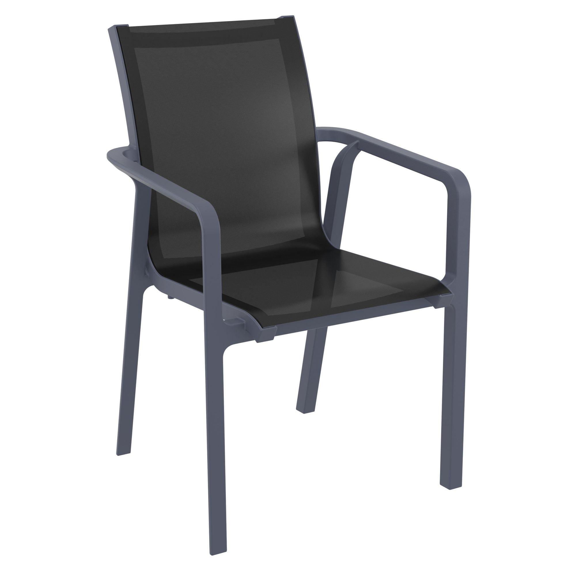 35.5" Gray and Black Resin Sling Outdoor Dining Arm Chair