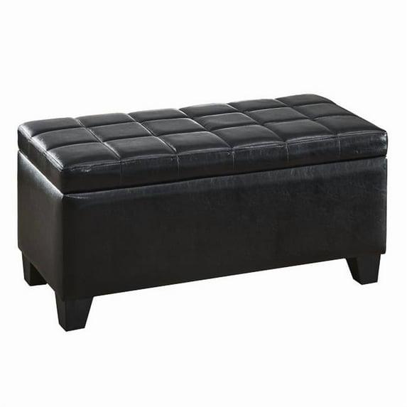Modern Faux Leather Rectangular Storage Ottoman Bench Black