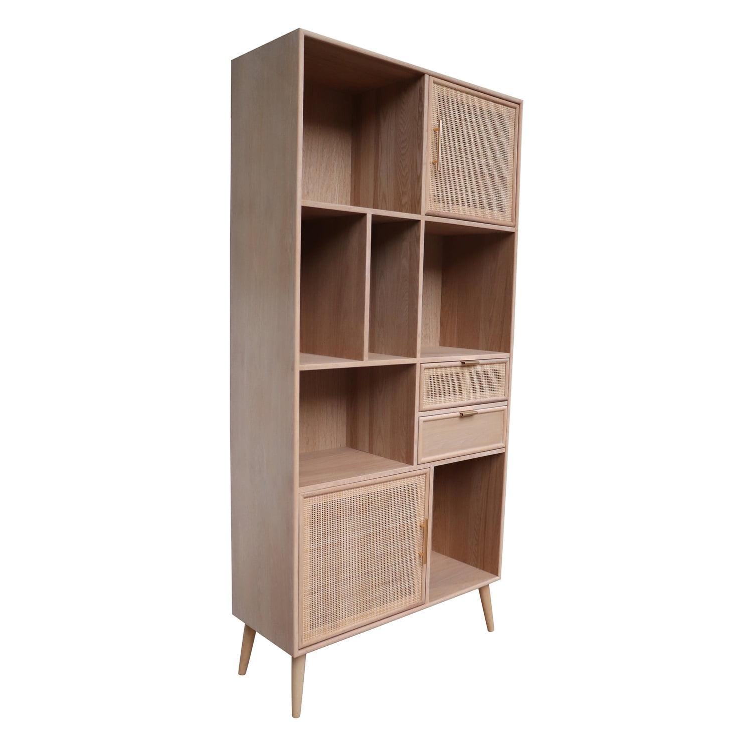 Natural Brown Wood and Metal Tall Bookshelf