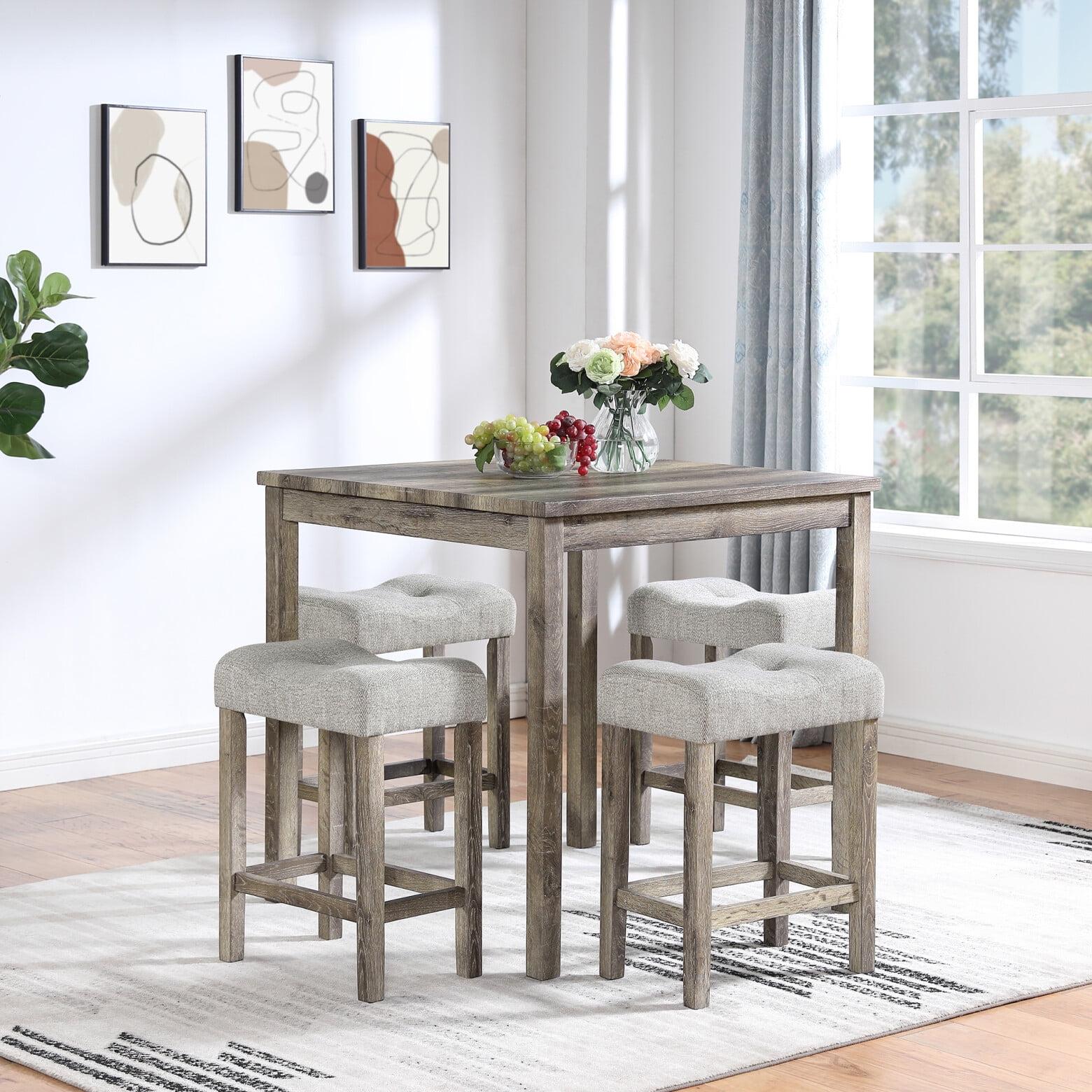 Rustic Brown Wood Grain Pub Table Set with 4 Stools