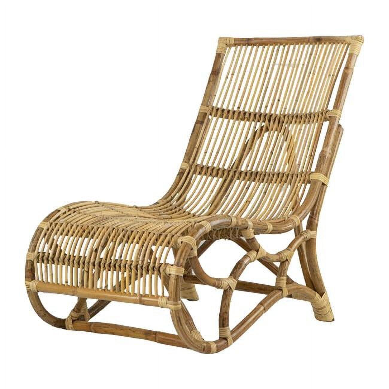 BenJara 35 Inch Retro Style Rattan Lounge Chair, Slatted Support, Natural Brown