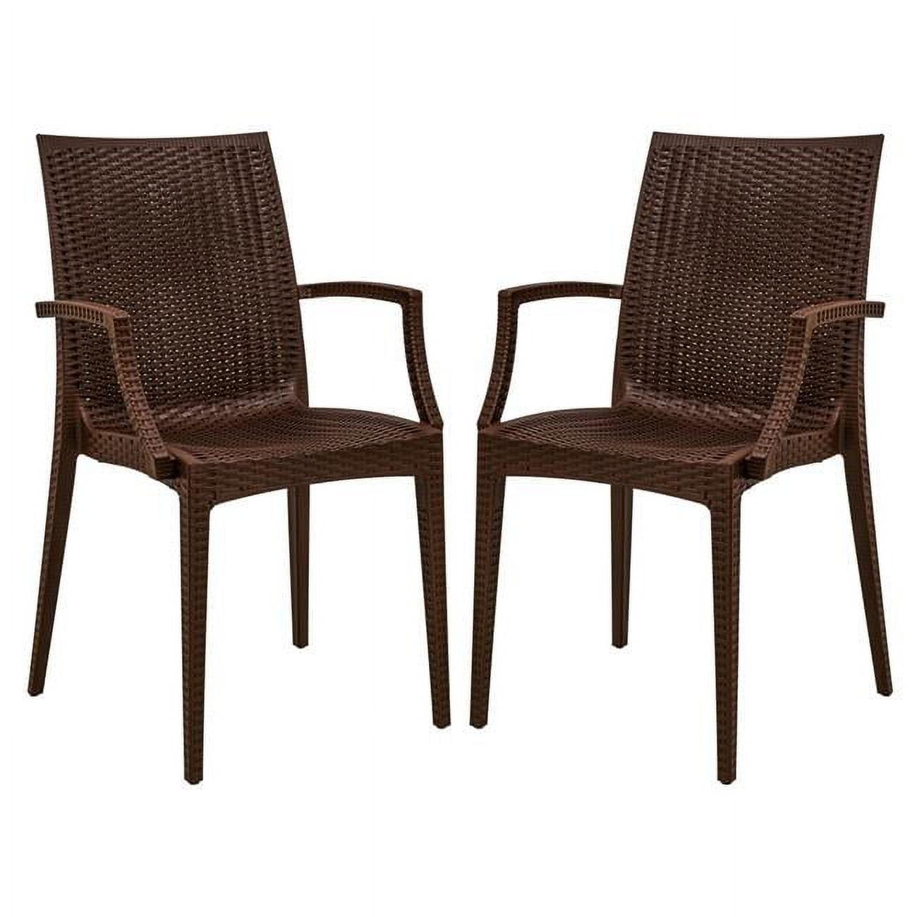 LeisureMod Mace Modern Dining Arm Chair for Indoor and Outdoor Home, Set of 2 in Brown